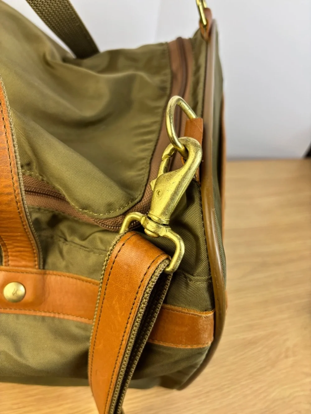 Vintage Hartmann Weekender Duffle Durable Olive Green Ballistic Nylon w/Leather